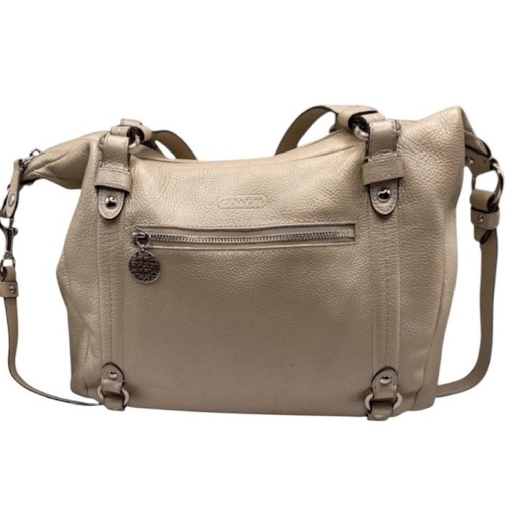Coach Pebbled Leather Hobo Shoulder Bag Pearl Beige Crossbody F17566